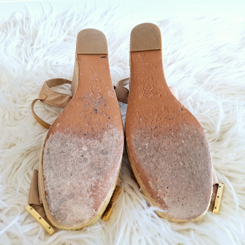 Tory Burch Beige Canvas Espadrille Wedge Ankle Strap Sandals - 9.5 - Picture 8 of 11